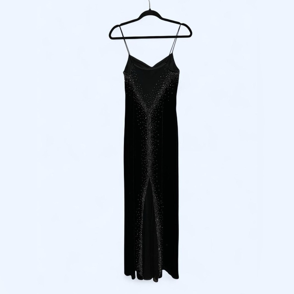 Y2K Blondie Nites Elegant Black Velvet Evening Gown with Rhinestones 12